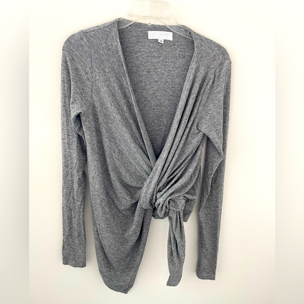 Wayne brand light grey, asymmetrical hem/drape sweater, size S